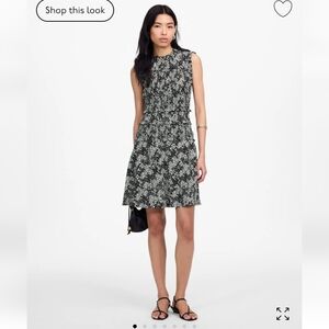 Madewell Smocked Crewneck Mini Dress in Floral  NEW Black White NU575